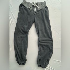 Sundry, weathered cotton joggers, with football tie. Dark and light grey.